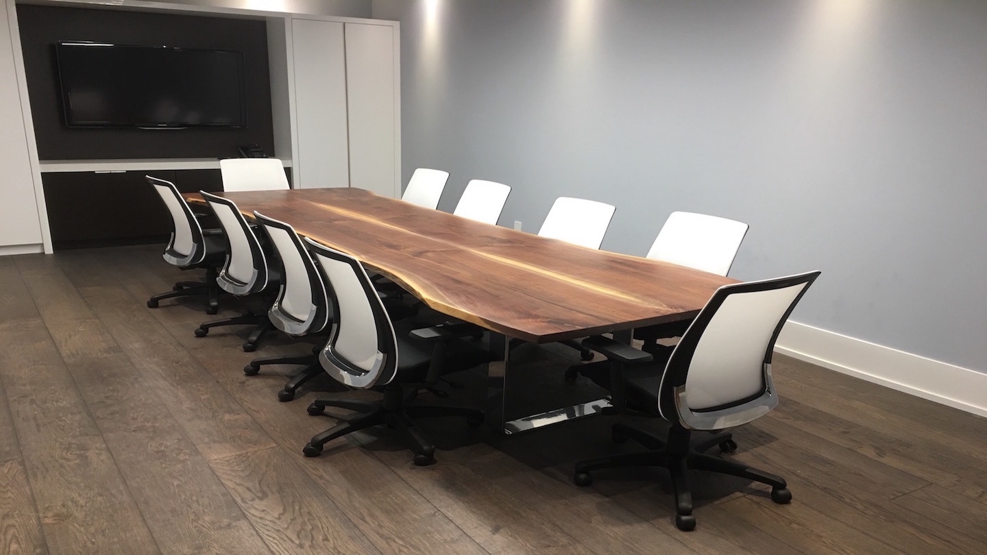 A customized installation of a boardroom table.